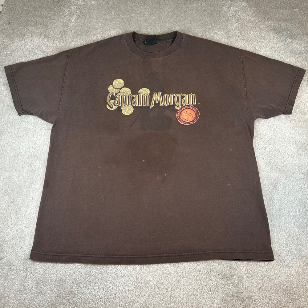 Vintage Captain Morgan T-Shirt Mens XL Brown Graphic Promo Spiced Rum Crew Gear
